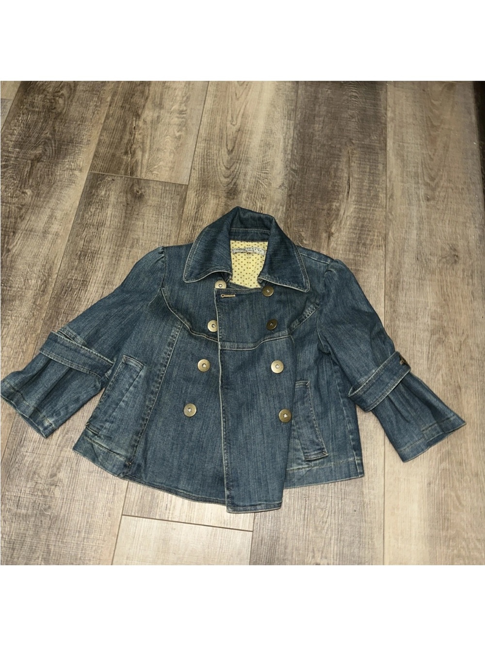Women's Civility Denim Double-Breasted Pea Coat - Dark Blue jacket size 6